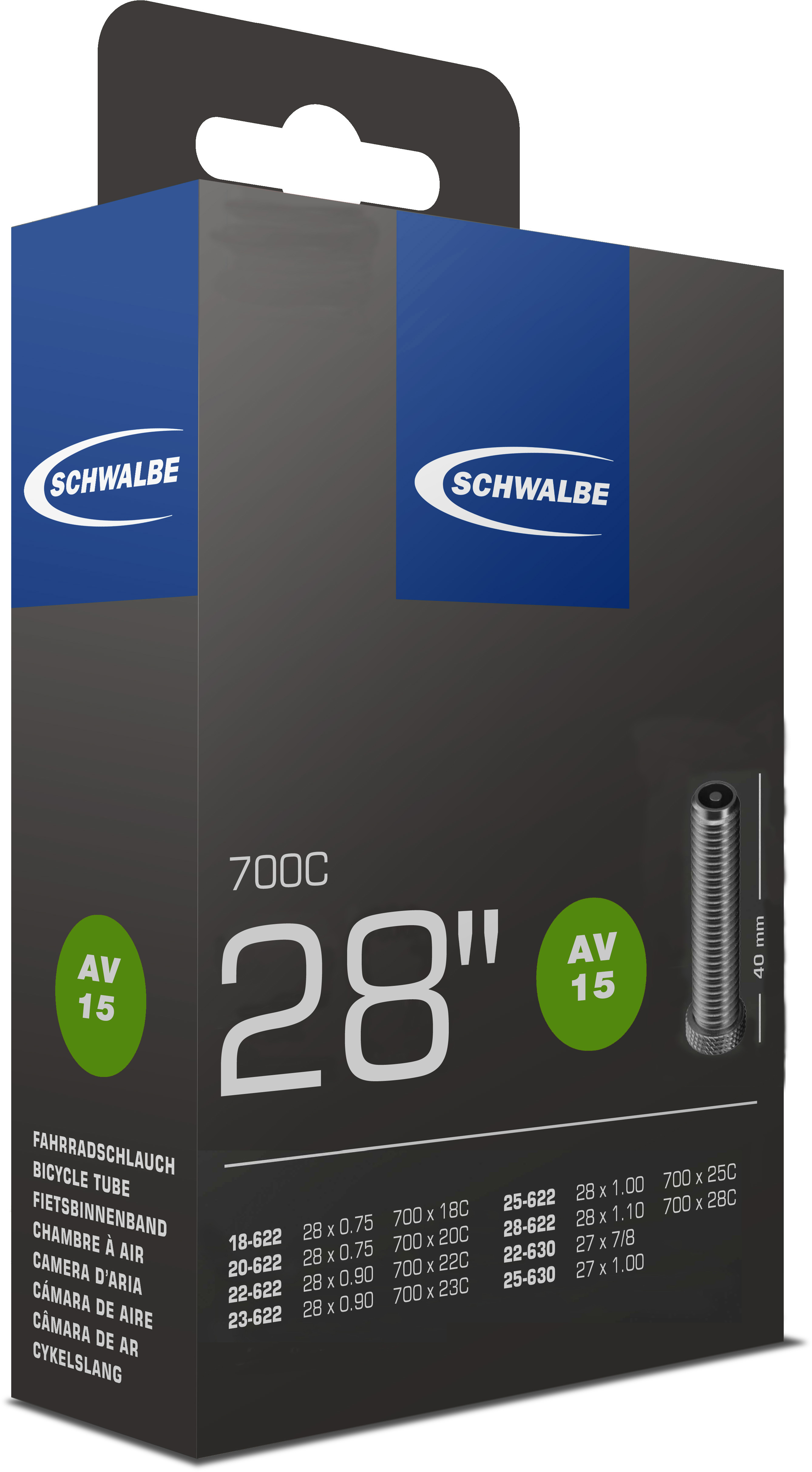 SCHWALBE duše 28. 700C AV15 18/28-622/630 40MM